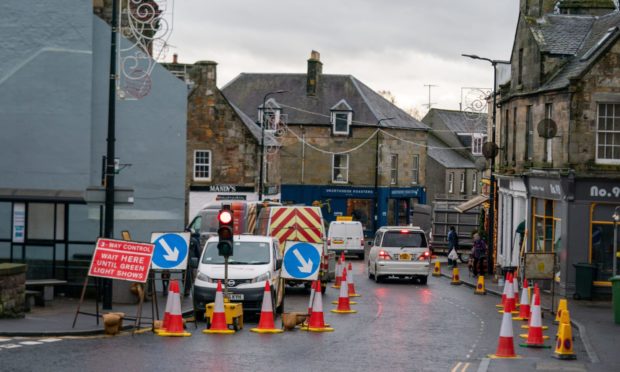 Roadworks on Kinross High Street.