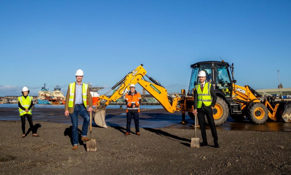 Breaking ground on Seagreen operations and maintenance base at Port of Montrose in 2019- Angus North and Mearns MSP Mairi Gougeon, Angus MP Dave Doogan, Montrose Port Authority chief executive Captain Tom Hutchison and Andy Kay, SSE.