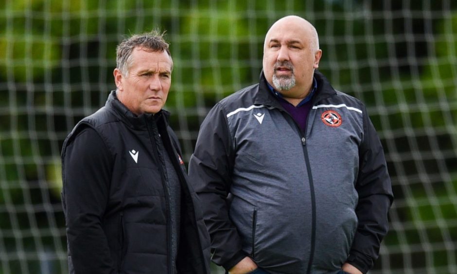 Dundee United boss Micky Mellon and sporting director Tony Asghar.