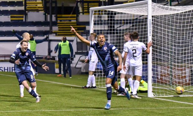 Frankie Musonda celebrates scoring for Raith