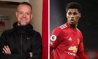 Broughty Athletic boss Jamie McCunnie and Manchester United striker Marcus Rashford.