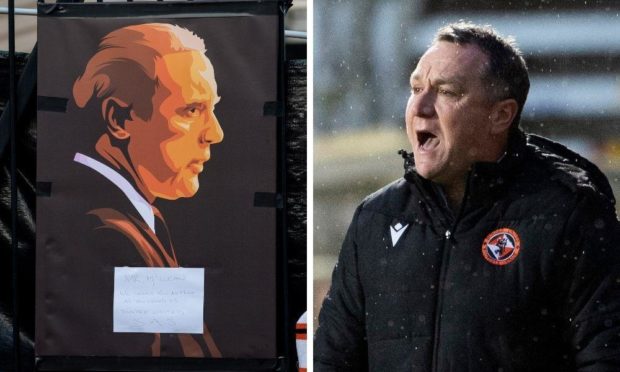Fans' tributes to Jim McLean (left) and Dundee United boss Micky Mellon (right).