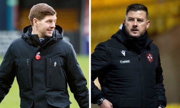 Rangers manager Steven Gerrard and United coach Thomas Courts.