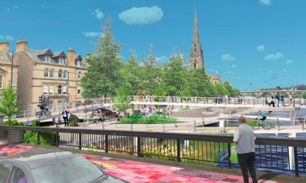 Artists' impression: How an 'Urban Waterfront' could look in Perth's Tay Street.