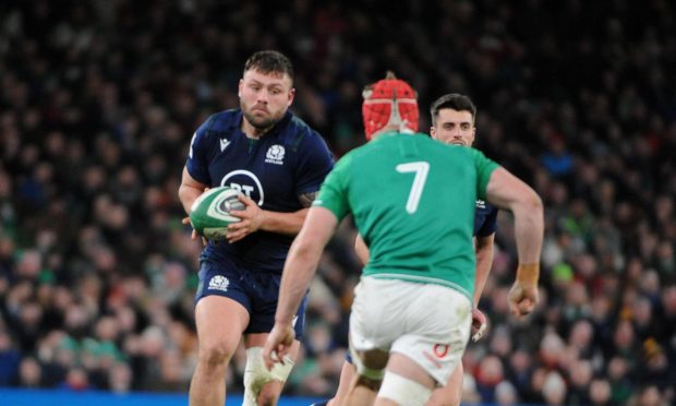 Rory Sutherland in his comeback game for Scotland in Dublin in January.