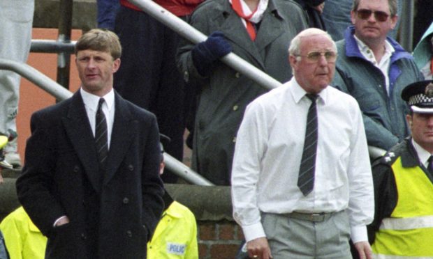Paul Hegarty and Jim McLean on touchline in 1993 as Hegarty's Aberdeen took on Dundee United.