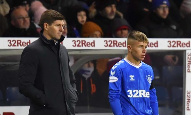 GLASGOW, SCOTLAND: JANUARY 17: Kai Kennedy waits to come on for his Rangers debut during the William Hill Scottish Cup 4th Round tie between Rangers and Stranraer at Ibrox Stadium on January 17, 2020 in Glasgow, Scotland. (Photo by Rob Casey / SNS Group)