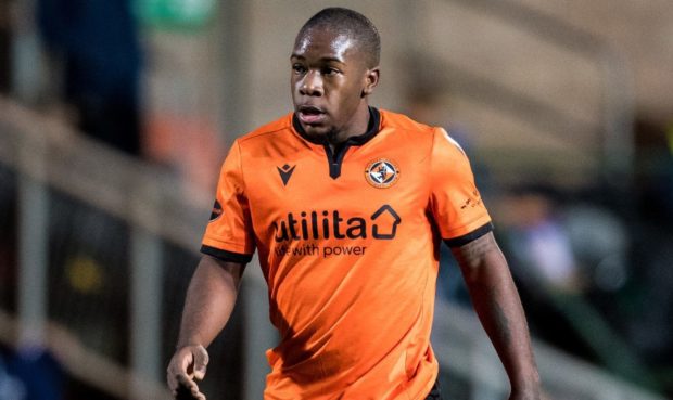 Jeando Fuchs in action for Dundee United against Kilmarnock.