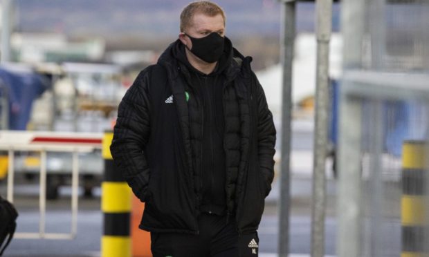 Celtic manager Neil Lennon is pictured at Glasgow Airport as Celtic leave from Glasgow Airport for their midseason training camp in Dubai