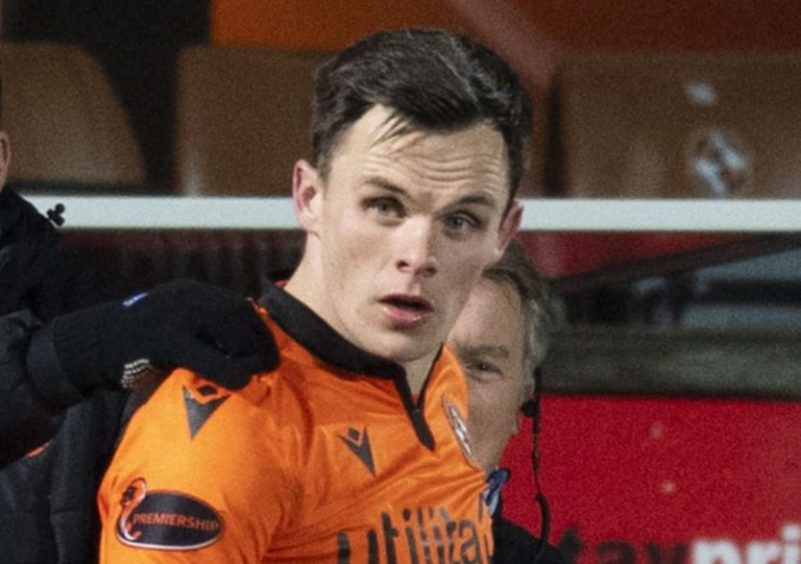 DUNDEE, SCOTLAND - JANUARY 12: Dundee United's Lawrence Shankland celebrates making it 2-2 during the Scottish Premiership match between Dundee United and St Johnstone at Tannadice Park on January 12, 2021, in Dundee, Scotland. (Photo by Ross Parker / SNS Group)