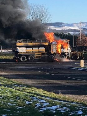 The vehicle caught fire on Sunday afternoon.