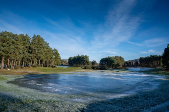 The frozen surface at Forfar Golf Club.