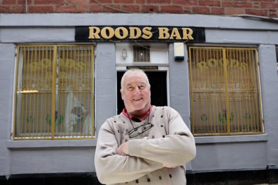 Jim Glendinning outside the Roods Bar in Kirriemuir.