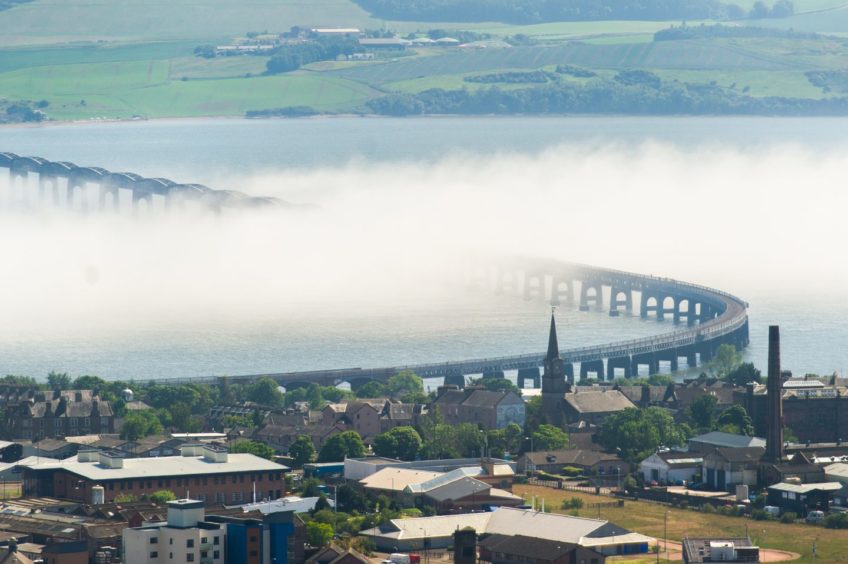 Haar from the North Sea makes its way up the River Tay.