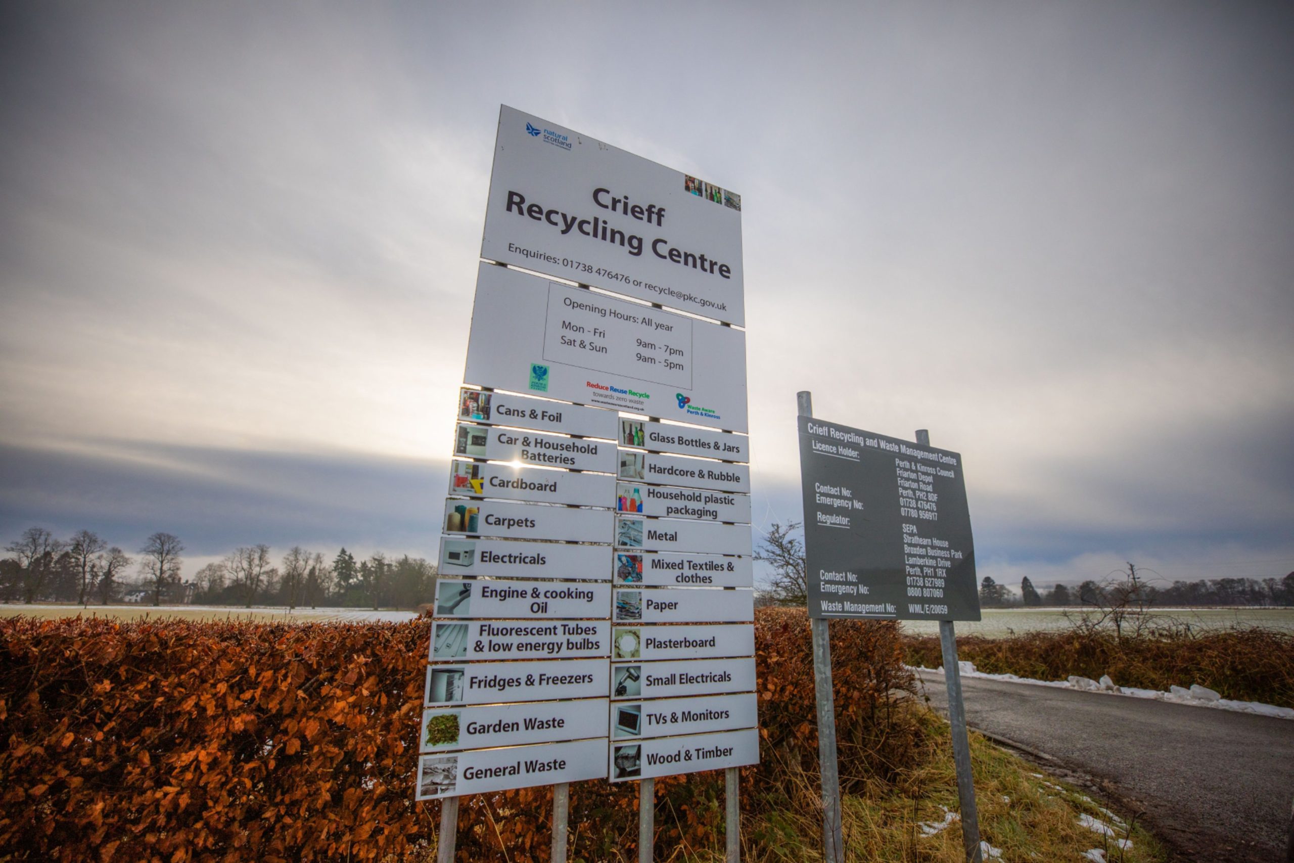 A sign for Crieff Recycling Centre