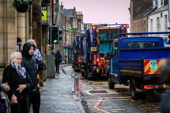 A procession of bin lorries travelled through Crieff in tribute to much loved employee Scott Hunter