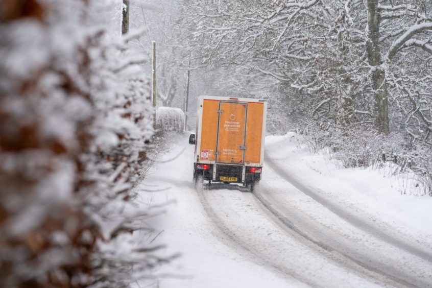 The A823 Glendevon Road was scenic with the snowfall.