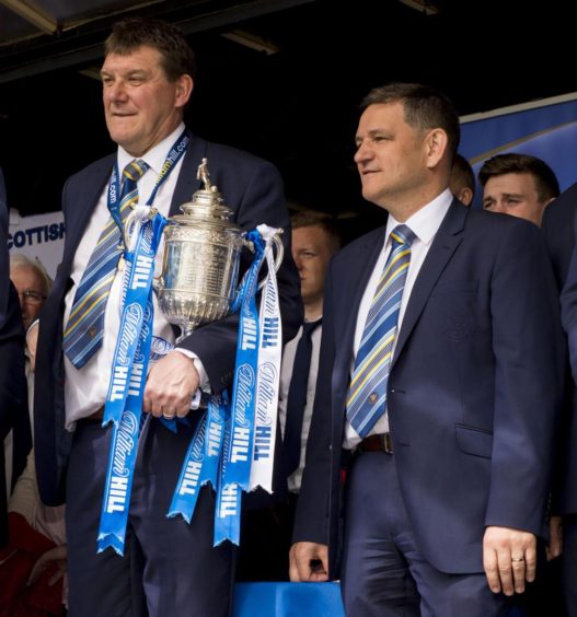 Tommy Wright and St Johnstone chief Steve Brown with the Scottish Cup.