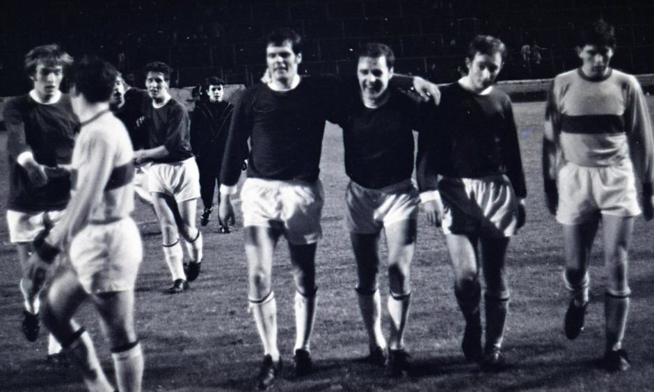 The St Johnstone players celebrate beating Motherwell in the 1969 semi-final.