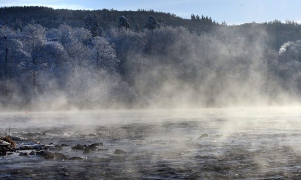 Mist rises from the River Tay in Perth.