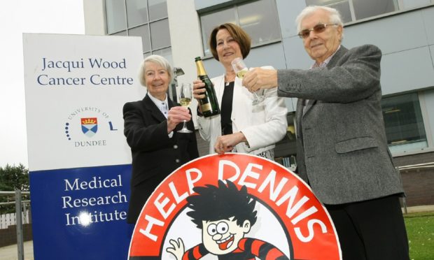 Bessie Henderson, Lady Fiona Fraser and Aubrey Wood celebrate reaching £2m funding target in 2015.