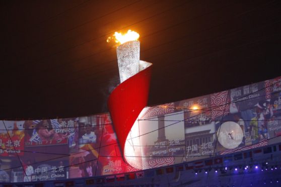 The Olympic flame being lit at the Beijing Games in 2008.