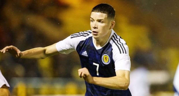 Charlie Gilmour in action for Scotland U-19s.
