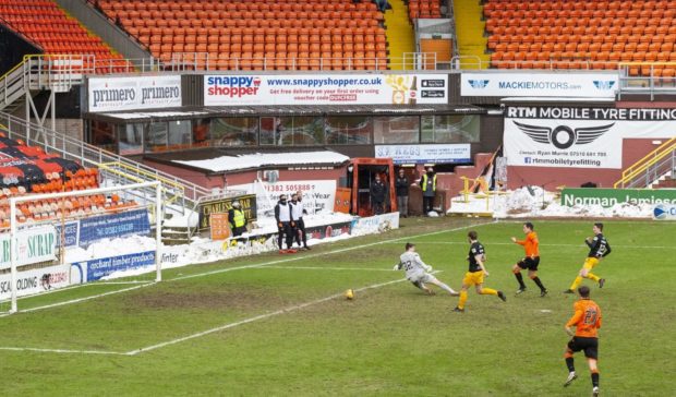 lawrence Shankland scores the first of his double.