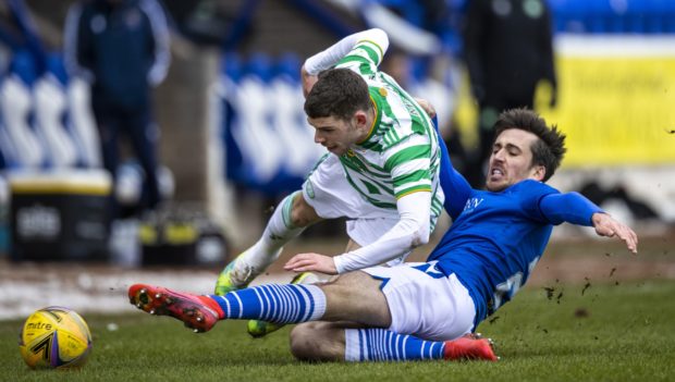 Callum Booth tackles Ryan Christie.