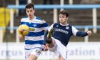 Dundee's Danny Mullen challenges Morton man Luca Colville.