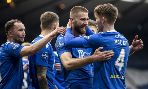 Shaun Rooney with his St Johnstone team-mates.