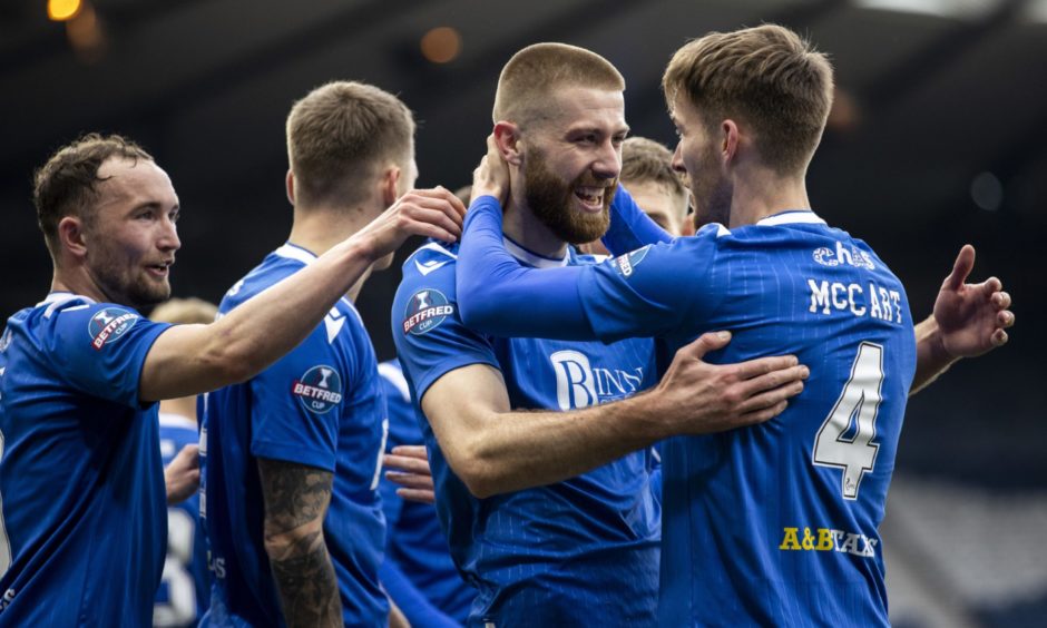 Shaun Rooney with his St Johnstone team-mates.