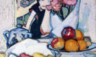 Flowers and Fruit with a Japanese Background (detail). Peploe.