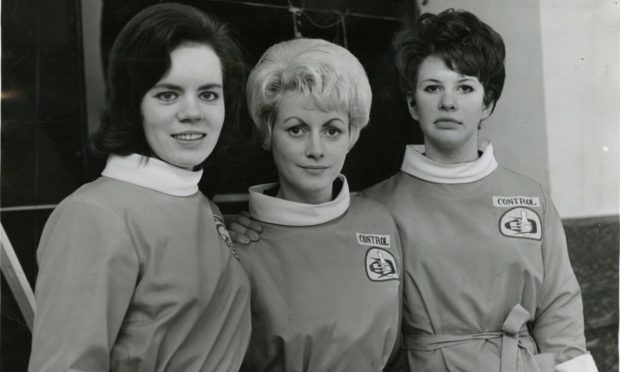 Three control girls at Skyline Bowling alley, Dundee.  From left, Sandra Scott, Ann Nicoll and Mary McCormack.