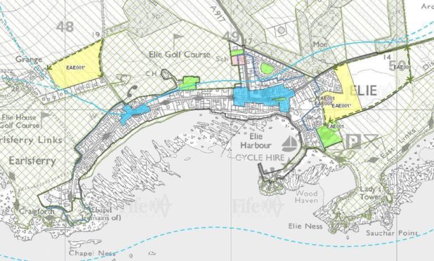 The sites, marked in yellow, were considered together under the local development plan, or FIFEplan.