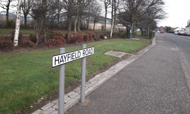 Hayfield Road sign