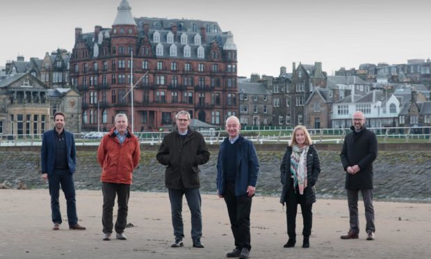 The partners of investment firm Eos Advisory - Mark Beaumont, Kevin Grainger, Rick Clark, Chris Brinsmead, Ana Stewart and Andrew McNeill. in St Andrews.