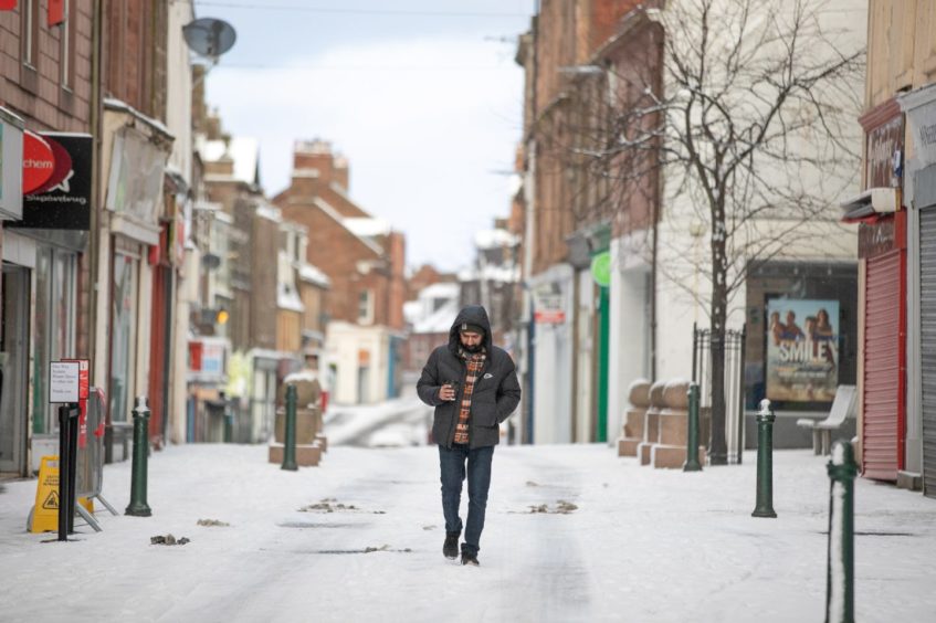 Empty High Street, Arbroath during Storm Darcy.