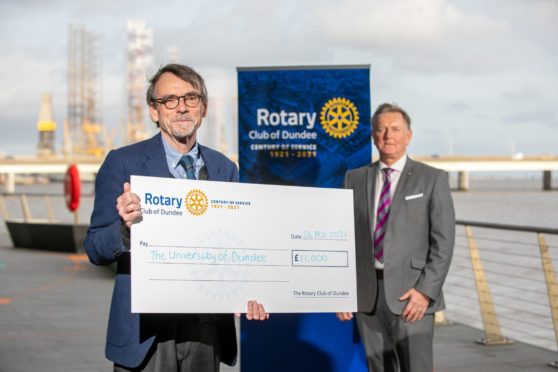 Professor Bob Steele (left) and Dundee Rotary centenary committee chairman Robert Dunn.