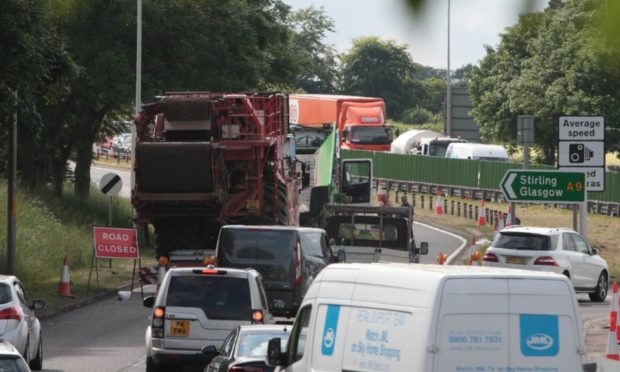 Traffic at Broxden, Perth, following the crash in June 2018.