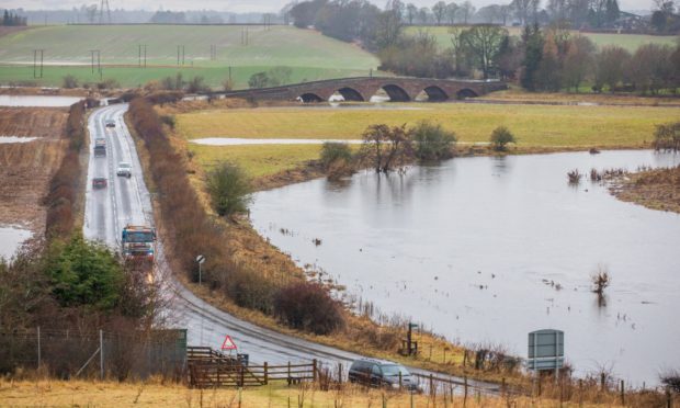 Flooding around the A923 near Coupar Angus.