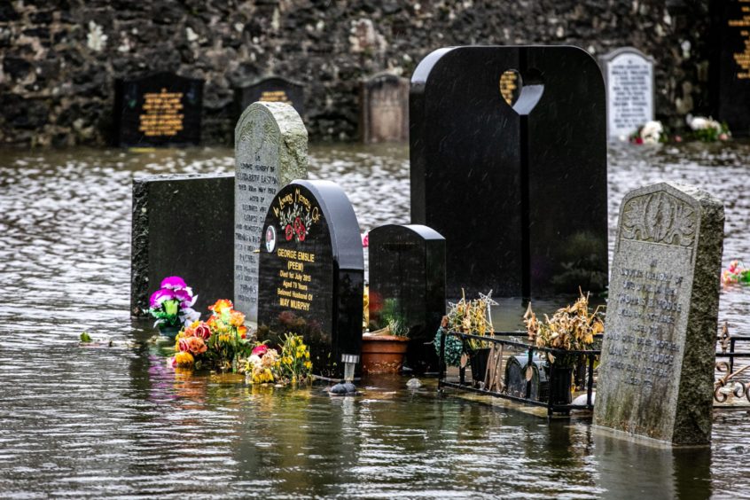 Ballingry Cemetery during the 2021 flooding