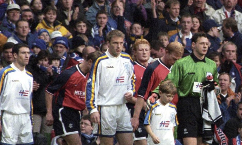Alan Kernaghan takes the pitch in 1998 against Rangers.