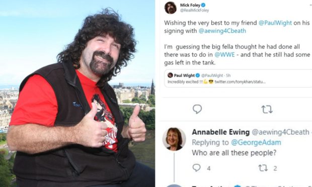 The Twitter exchanges involved Mick Foley, Big Show and Annabelle Ewing.
