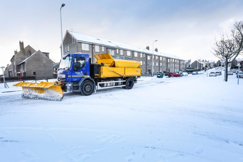 A gritter out and about in Douglas. A gritter out and about in Douglas.