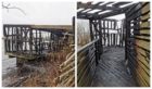 Burnt out bird hide on Loch Leven Nature Reserve