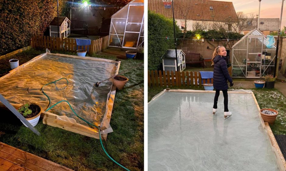 Fife ice skating fanatics Molly & Hannah Gay from Pittenweem whose dad (Gordon Gay ) has built an ice rink in their family's back garden.