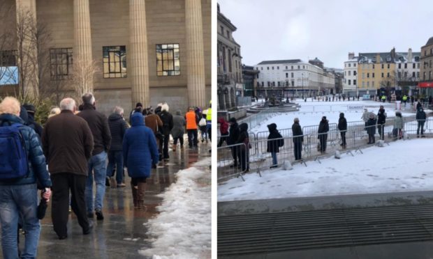 Queuing for vaccines at Caird Hall