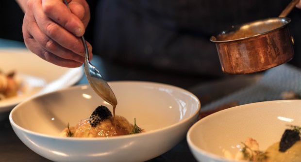 One of the dishes at the Seafood Ristorante being created.