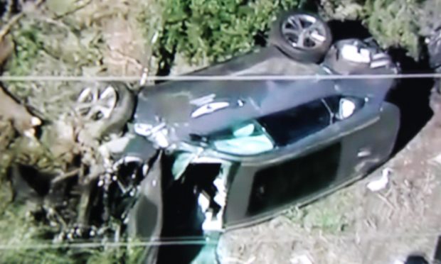 Tiger Woods' car at the scene of the accident in Los Angeles.